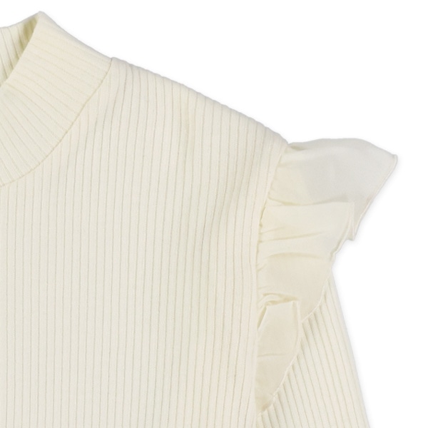 針抜きスムース肩シフォンフリルハイネック長袖Tシャツ