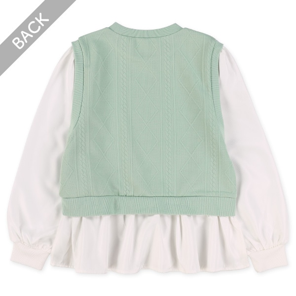 ジャガードベストレイヤード風長袖ブラウス