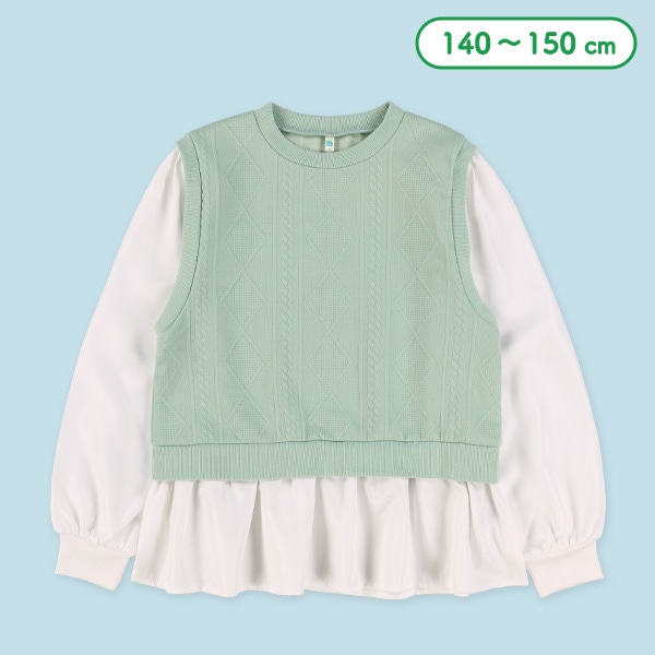 ジャガードベストレイヤード風長袖ブラウス