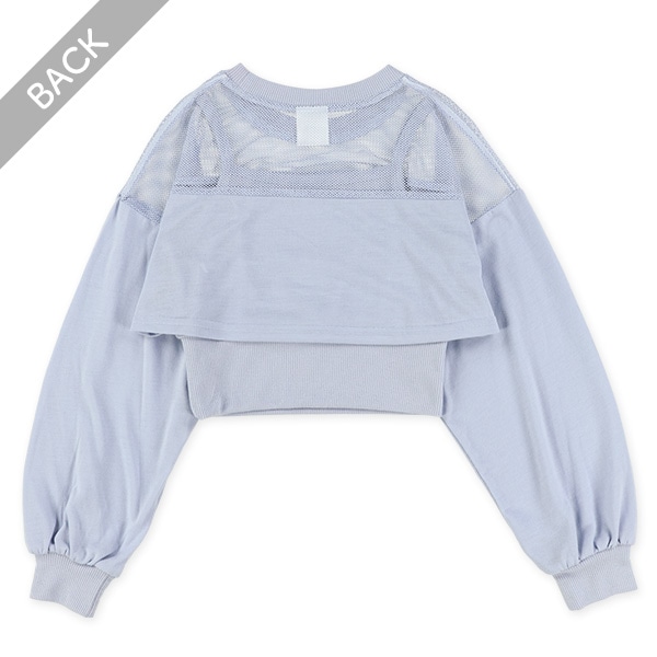 メッシュ切り替えキャミレイヤード風長袖Tシャツ