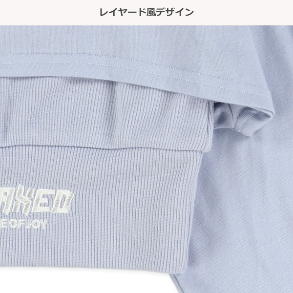 メッシュ切り替えキャミレイヤード風長袖Tシャツ