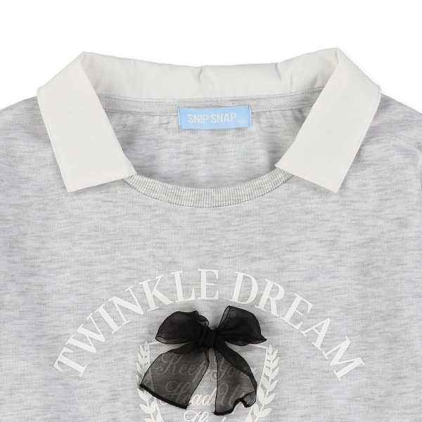 襟付き布帛レイヤード風長袖Tシャツ