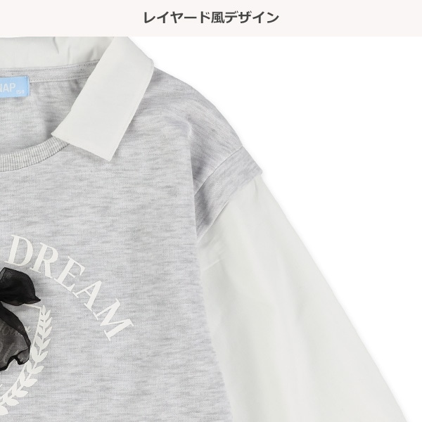 襟付き布帛レイヤード風長袖Tシャツ