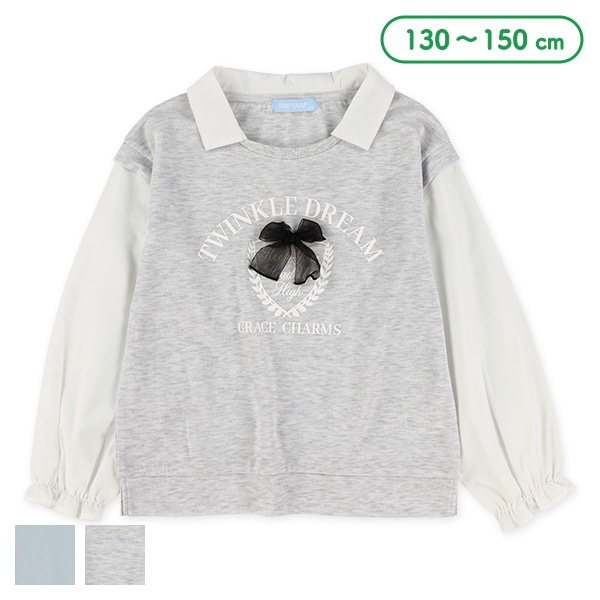 襟付き布帛レイヤード風長袖Tシャツ