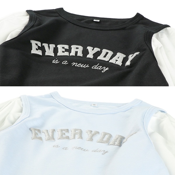 裏毛ロゴ袖バルーンレイヤード風長袖Tシャツ