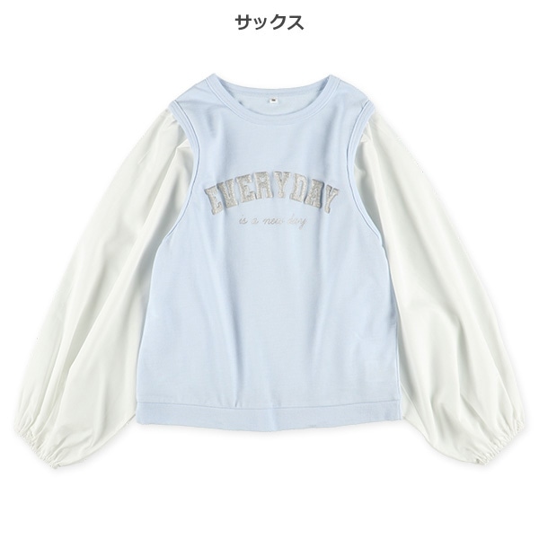 裏毛ロゴ袖バルーンレイヤード風長袖Tシャツ