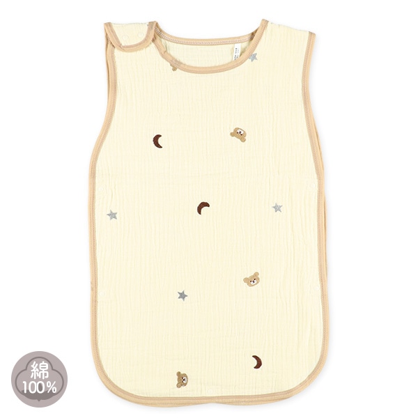 ガーゼ丸型スリーパーM（くま・星刺繍）