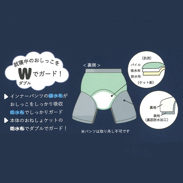 吸水布入りパンツ一体型おねしょケット（杢グレー）