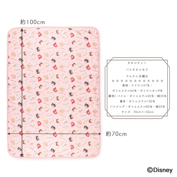 リバーシブルもっちり冷感パイルケット（ディズニープリンセス）