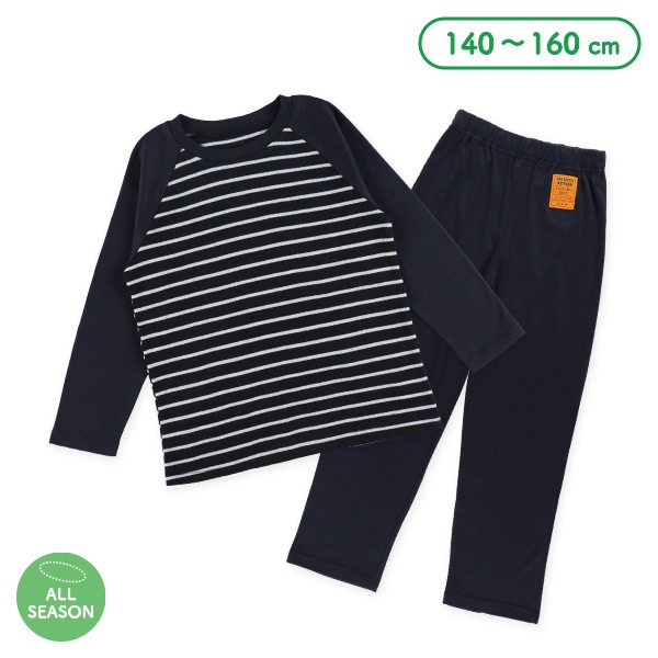 ラグラン長袖パジャマ（ボーダー袖切り替え）