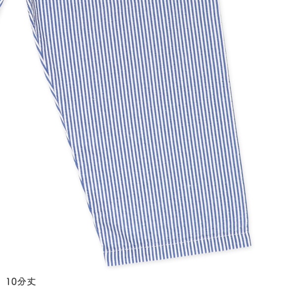 袖ロールアップ前開き長袖パジャマ（ストライプ）