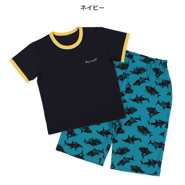 半袖パジャマ（胸ポケット・サメ柄）