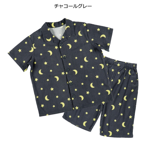 前開き半袖パジャマ（星・月柄）