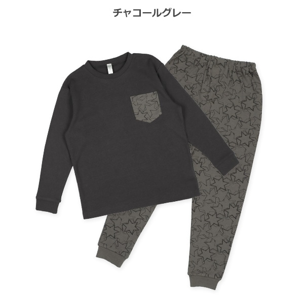 長袖パジャマ（胸ポケット・星総柄）