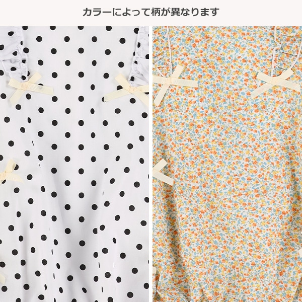 布帛総柄バルーンフレンチスリーブワンピース