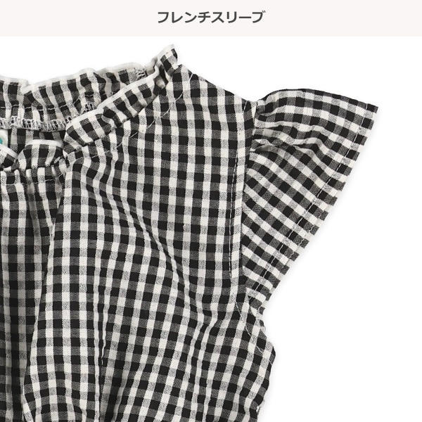 サッカーチェックフレンチスリーブワンピース
