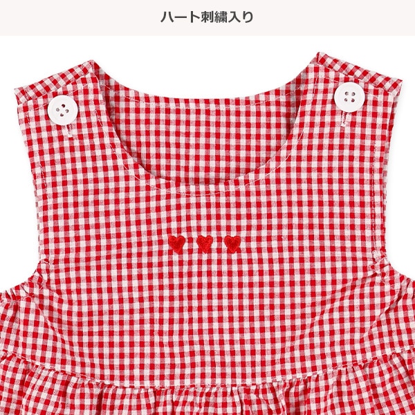 チェック花ジャンパースカート&ロンパースセット