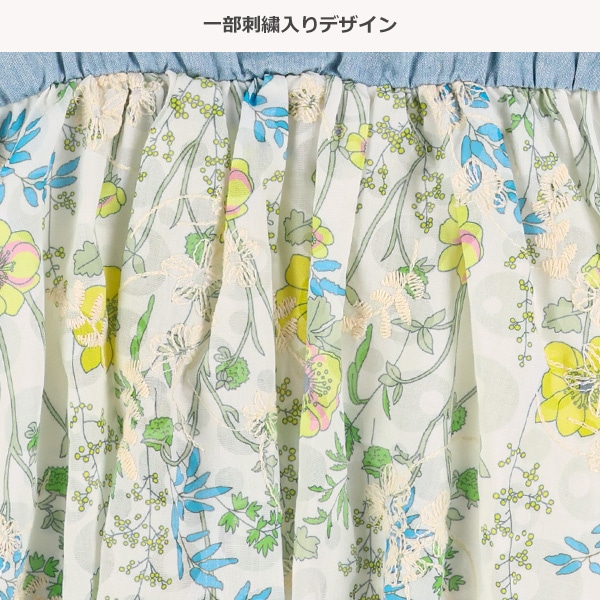 切り替えデニム花柄ノースリーブ＆ブルマセット