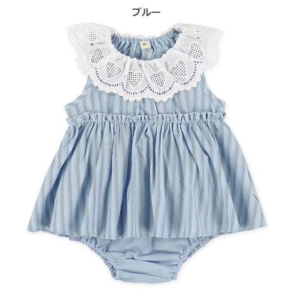 襟付きストライプノースリーブトップ&ブルマセット