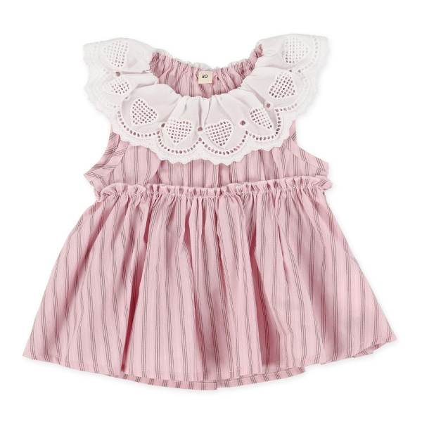 襟付きストライプノースリーブトップ&ブルマセット