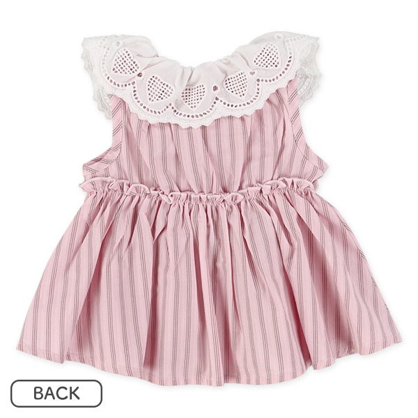 襟付きストライプノースリーブトップ&ブルマセット