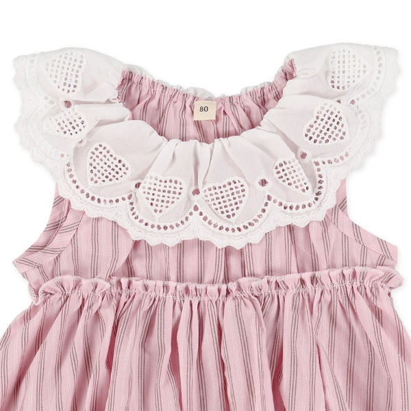 襟付きストライプノースリーブトップ&ブルマセット