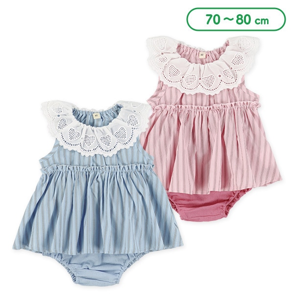 襟付きストライプノースリーブトップ&ブルマセット