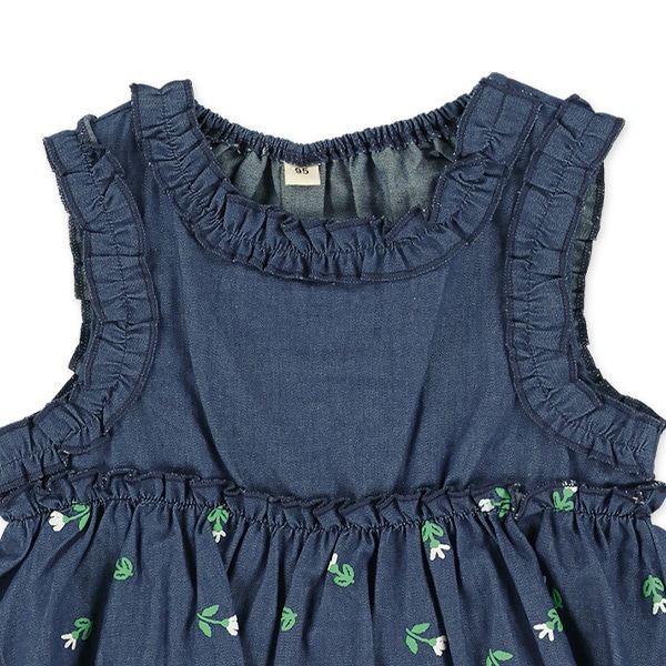 デニム花柄ノースリーブトップス&ハーフパンツセット