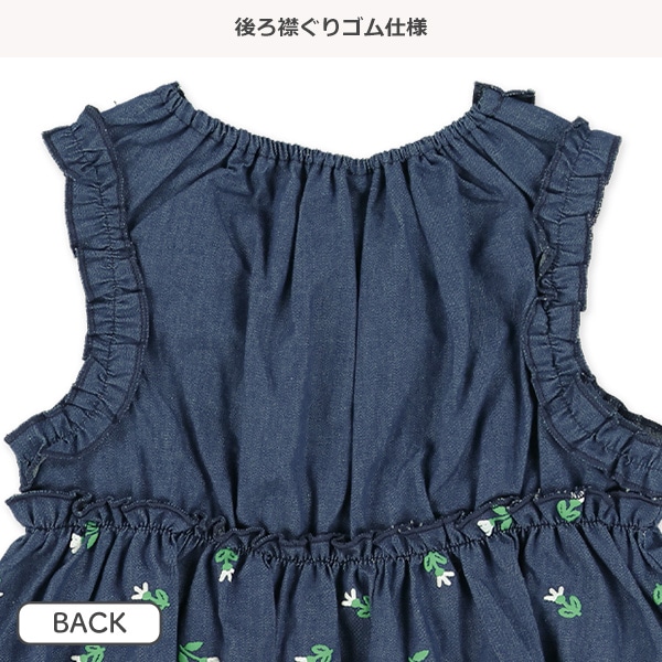 デニム花柄ノースリーブトップス&ハーフパンツセット