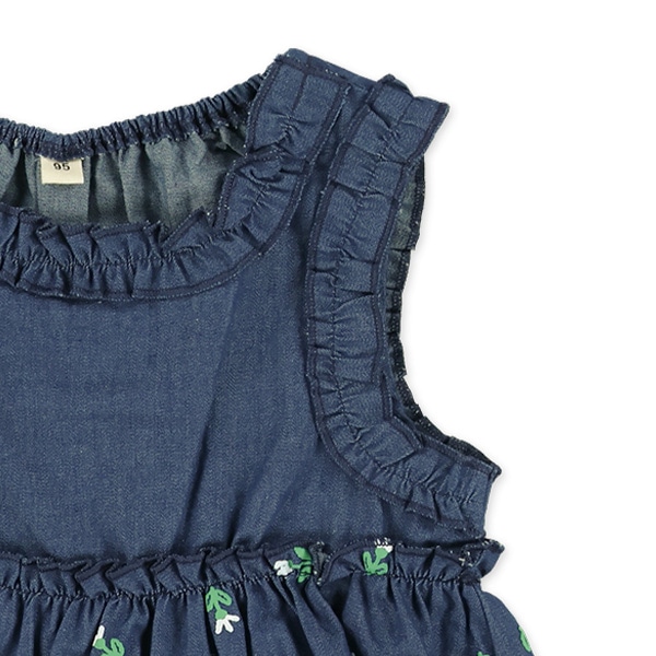 デニム花柄ノースリーブトップス&ハーフパンツセット