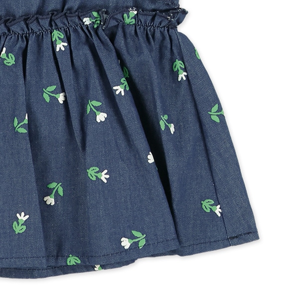 デニム花柄ノースリーブトップス&ハーフパンツセット