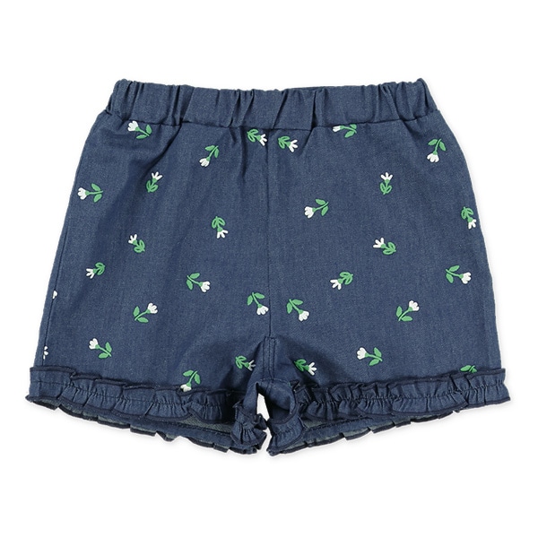 デニム花柄ノースリーブトップス&ハーフパンツセット