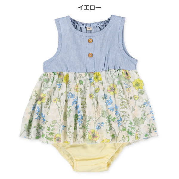 切り替えデニム花柄ノースリーブトップス&ブルマセット