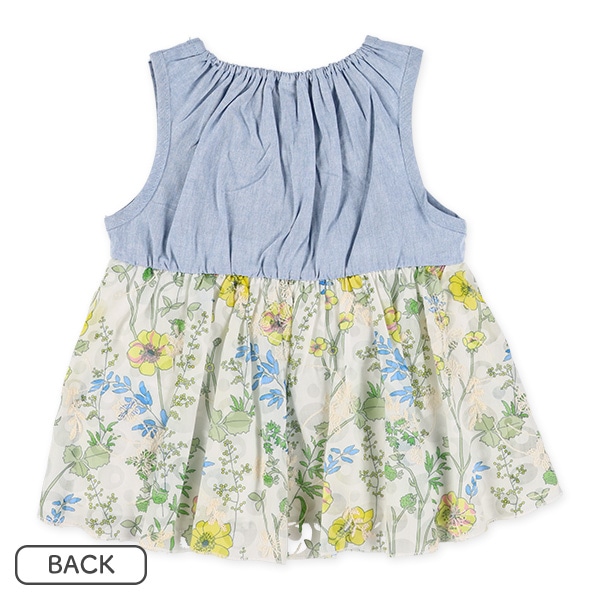 切り替えデニム花柄ノースリーブトップス&ブルマセット