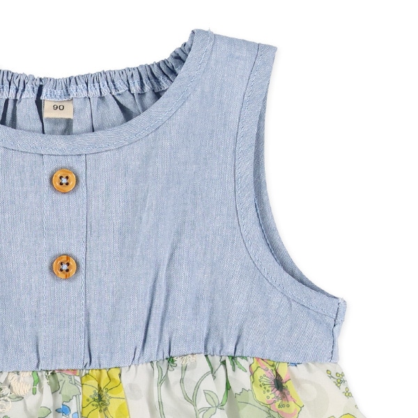 切り替えデニム花柄ノースリーブトップス&ブルマセット