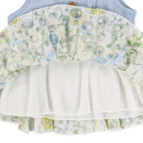 切り替えデニム花柄ノースリーブトップス&ブルマセット