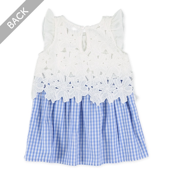 花レース切り替えチェックスカートワンピース