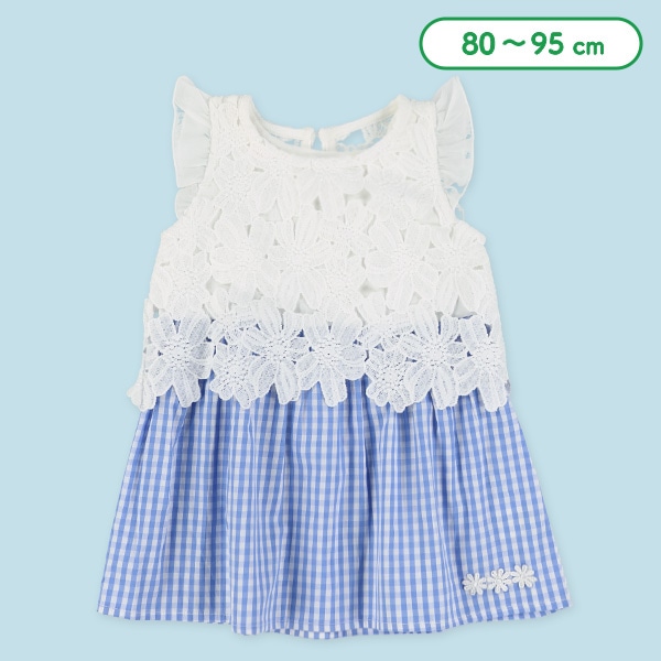 花レース切り替えチェックスカートワンピース