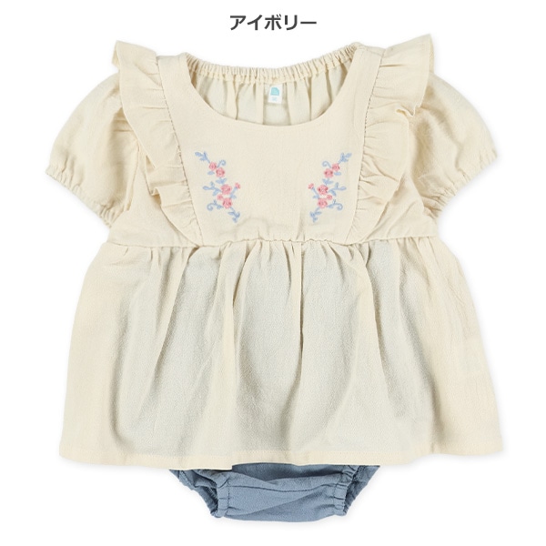 楊柳ガーゼ刺繍半袖トップス&ブルマセット
