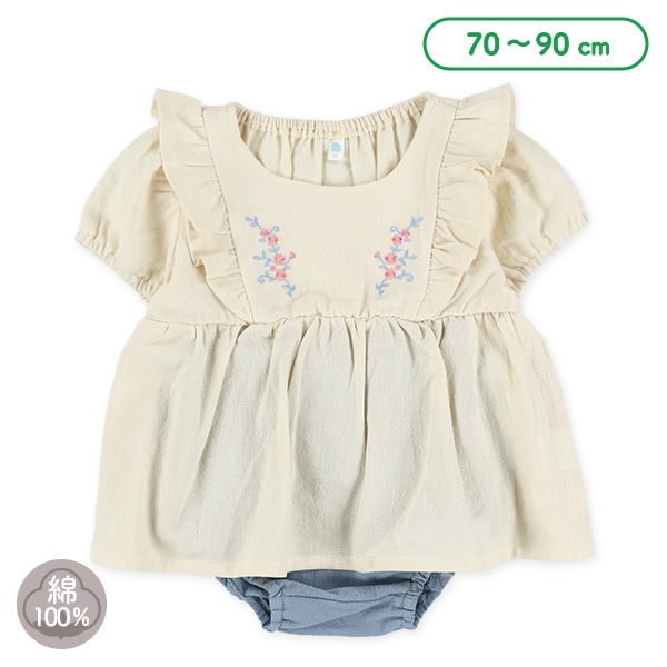 楊柳ガーゼ刺繍半袖トップス&ブルマセット