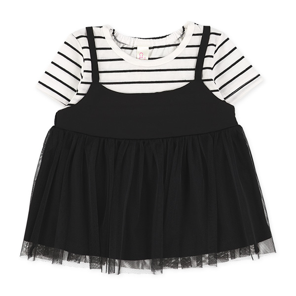 レイヤード風ボーダー半袖トップス&ブルマセット