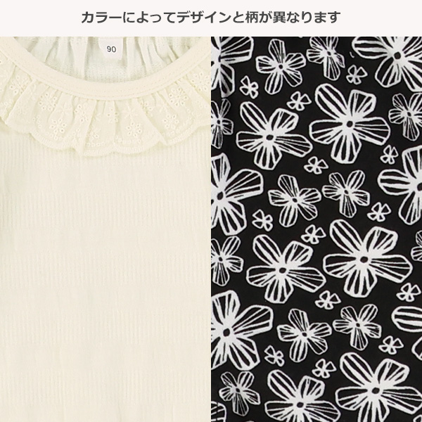 テレコ半袖Tシャツ＆花総柄パンツセット