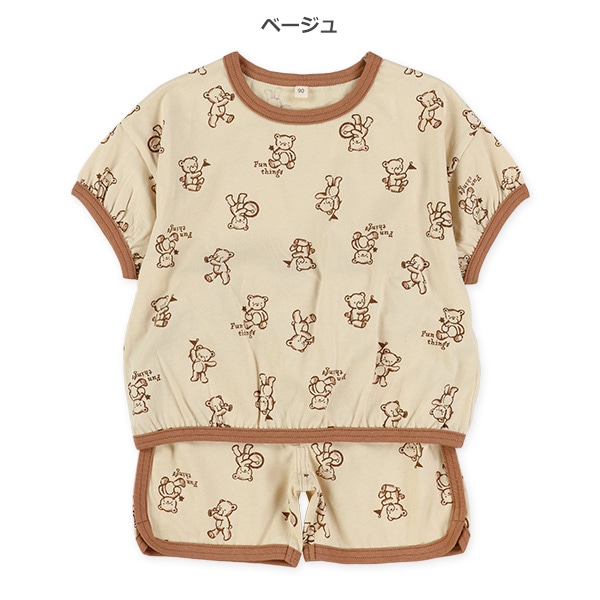 くま柄パイピング半袖Tシャツ&パンツセット