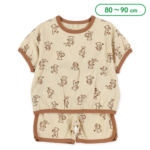 くま柄パイピング半袖Tシャツ&パンツセット
