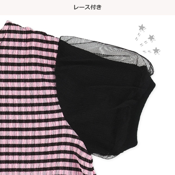 楊柳風チェック柄半袖Tシャツ&パンツセット