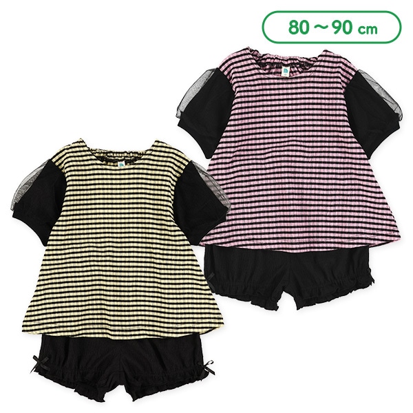 楊柳風チェック柄半袖Tシャツ&パンツセット