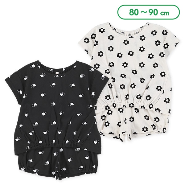 花・ハート総柄半袖Tシャツ&パンツセット