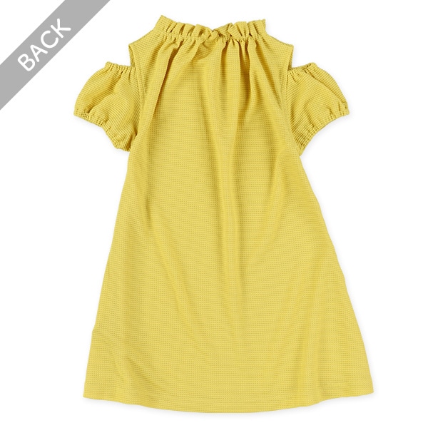 ワッフル肩開きパフスリーブワンピース