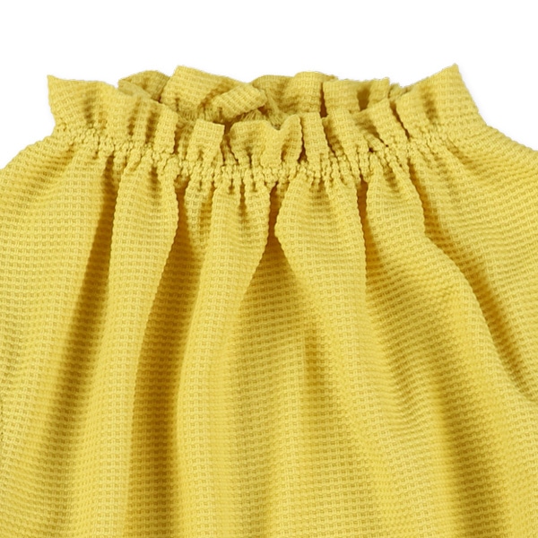 ワッフル肩開きパフスリーブワンピース