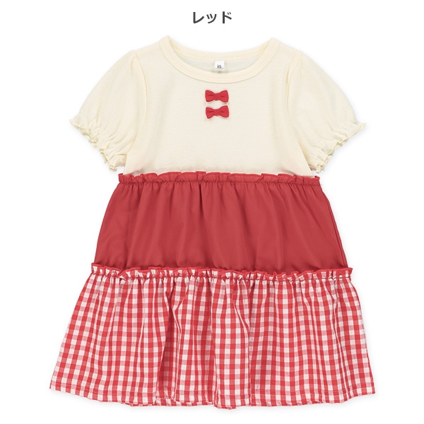 スパンテレコ切り替え半袖ワンピース